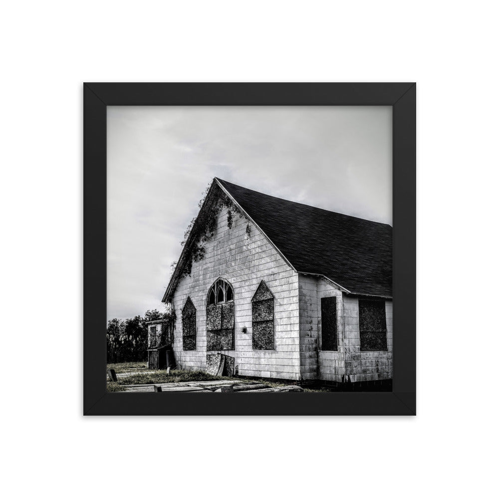 Abandoned church in a framed poster