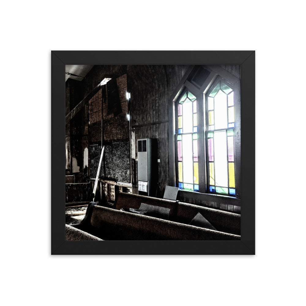 Abandoned church in a framed poster