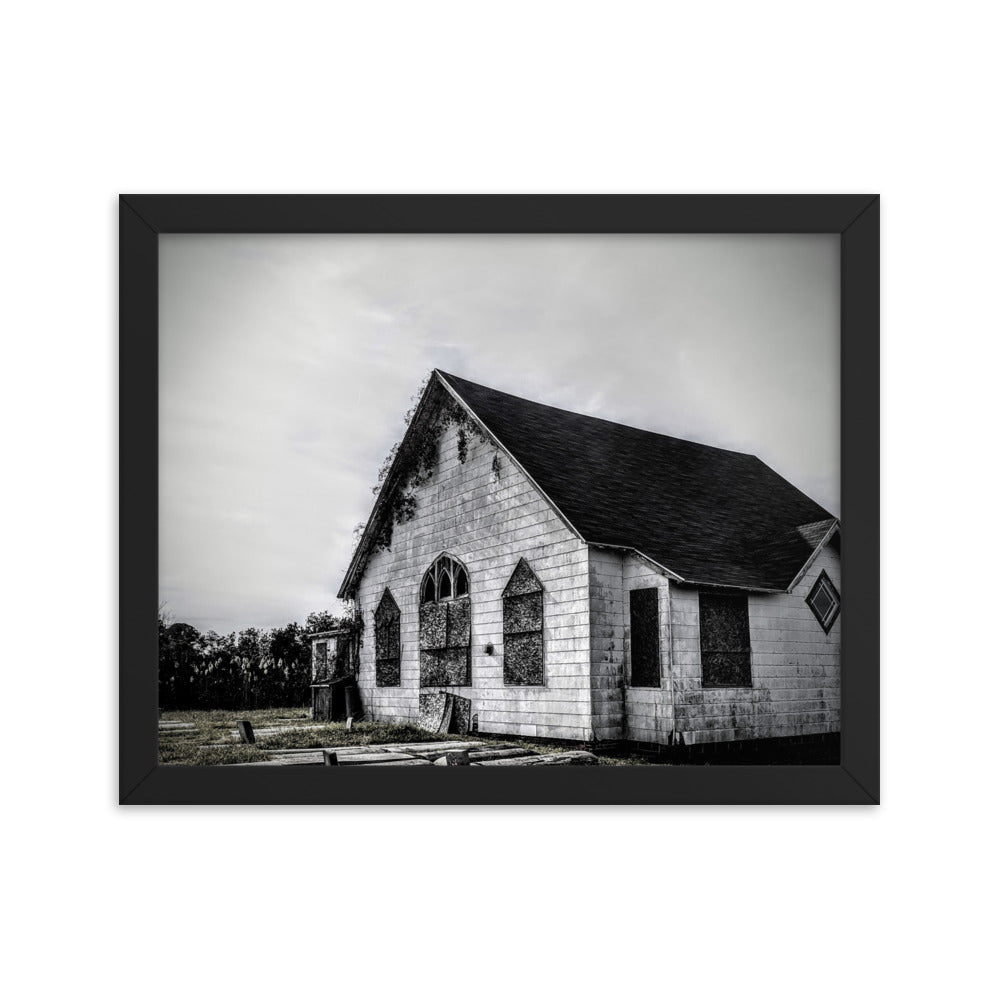 Abandoned church in a framed poster