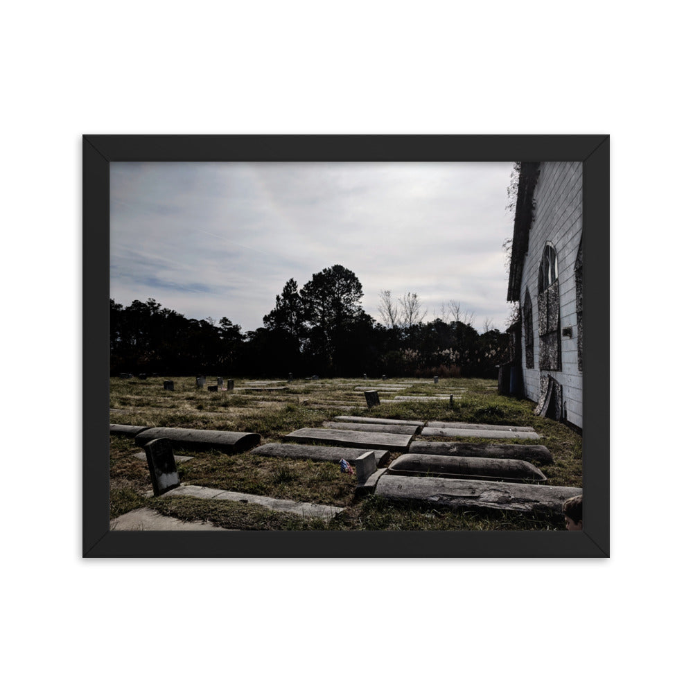 Abandoned cemetery in a framed poster