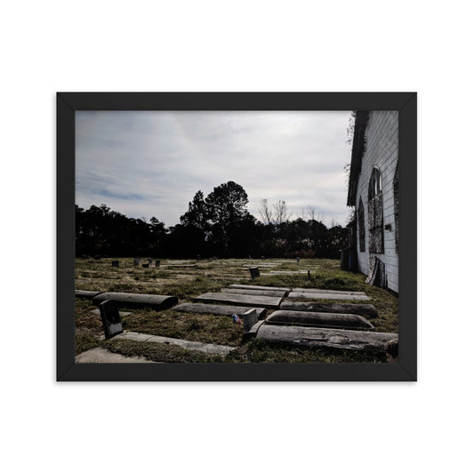 Abandoned cemetery in a framed poster