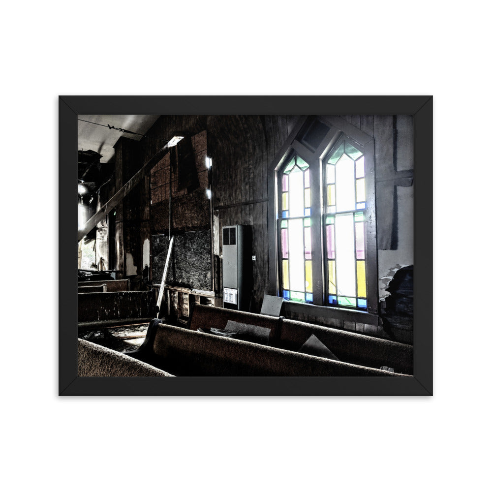 Abandoned church in a framed poster