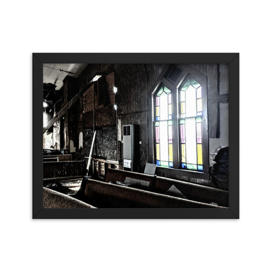 Abandoned church in a framed poster