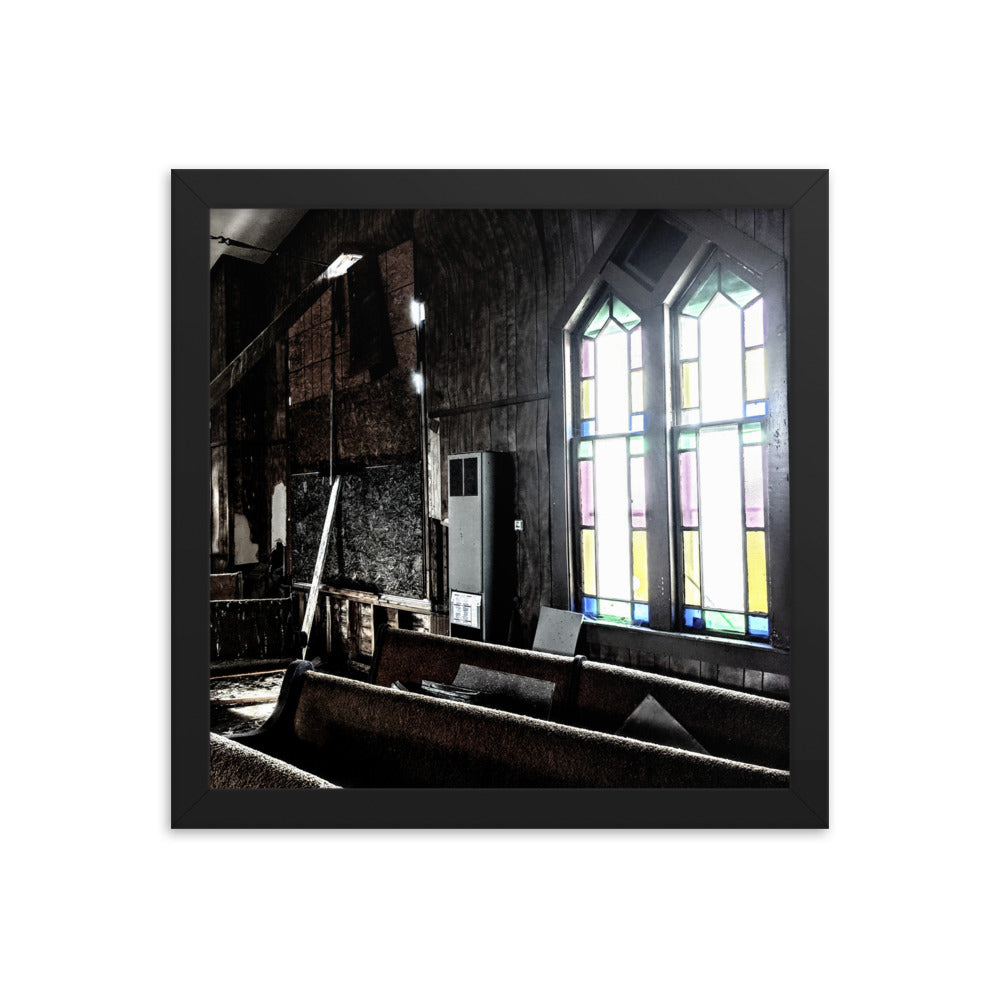 Abandoned church in a framed poster