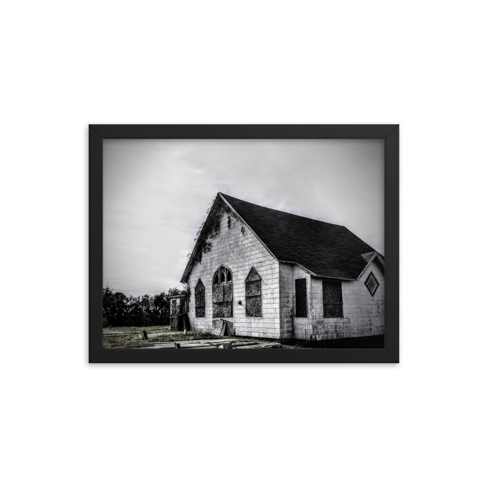 Abandoned church in a framed poster