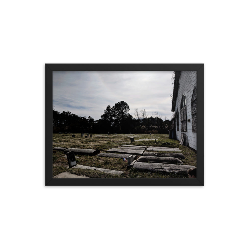 Abandoned cemetery in a framed poster