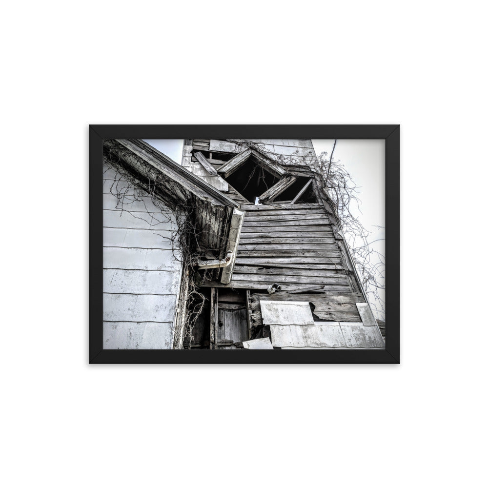 Abandoned church in a framed poster