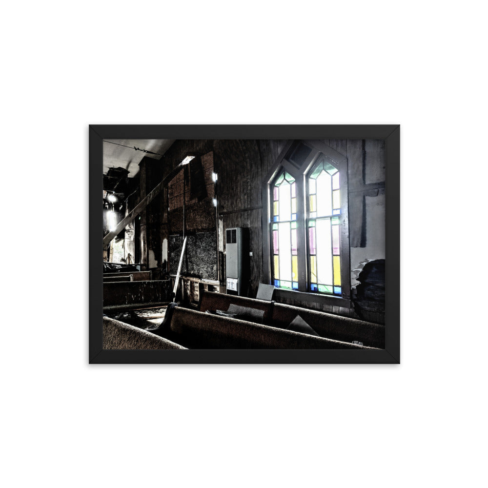 Abandoned church in a framed poster