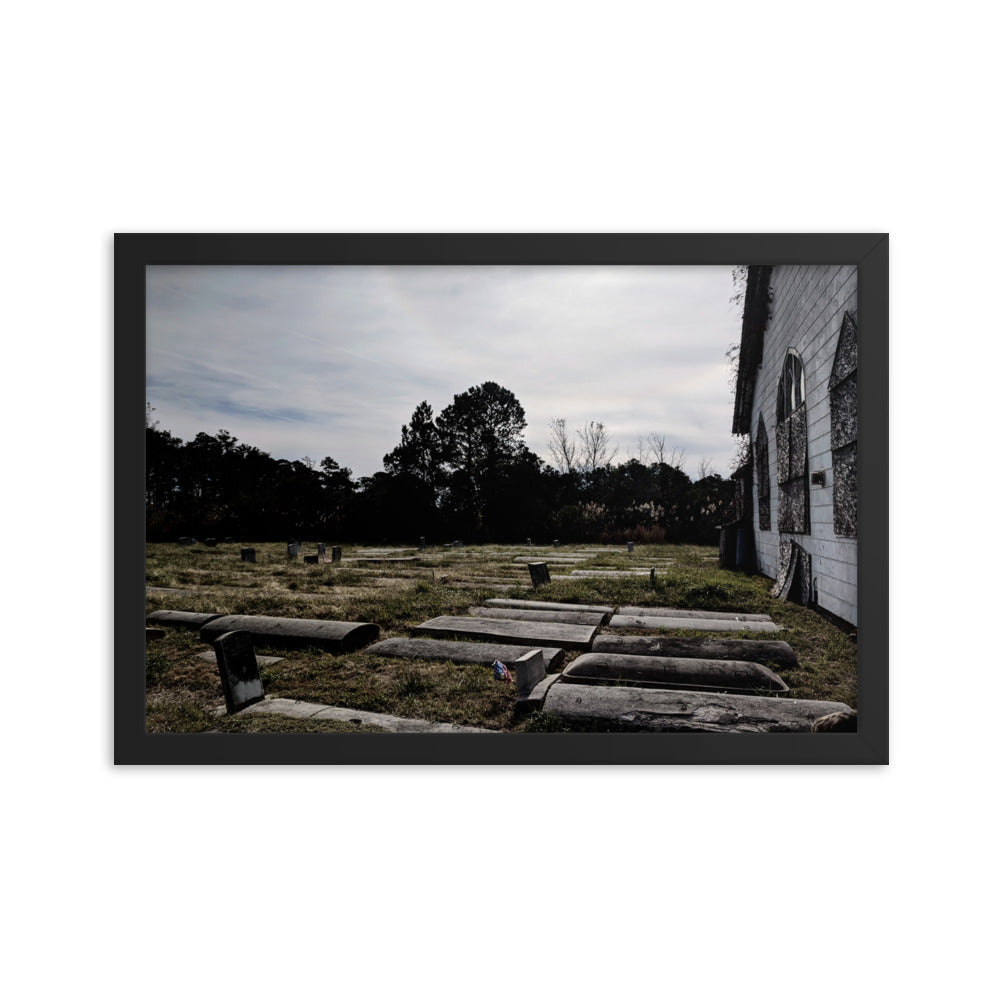 Abandoned cemetery in a framed poster