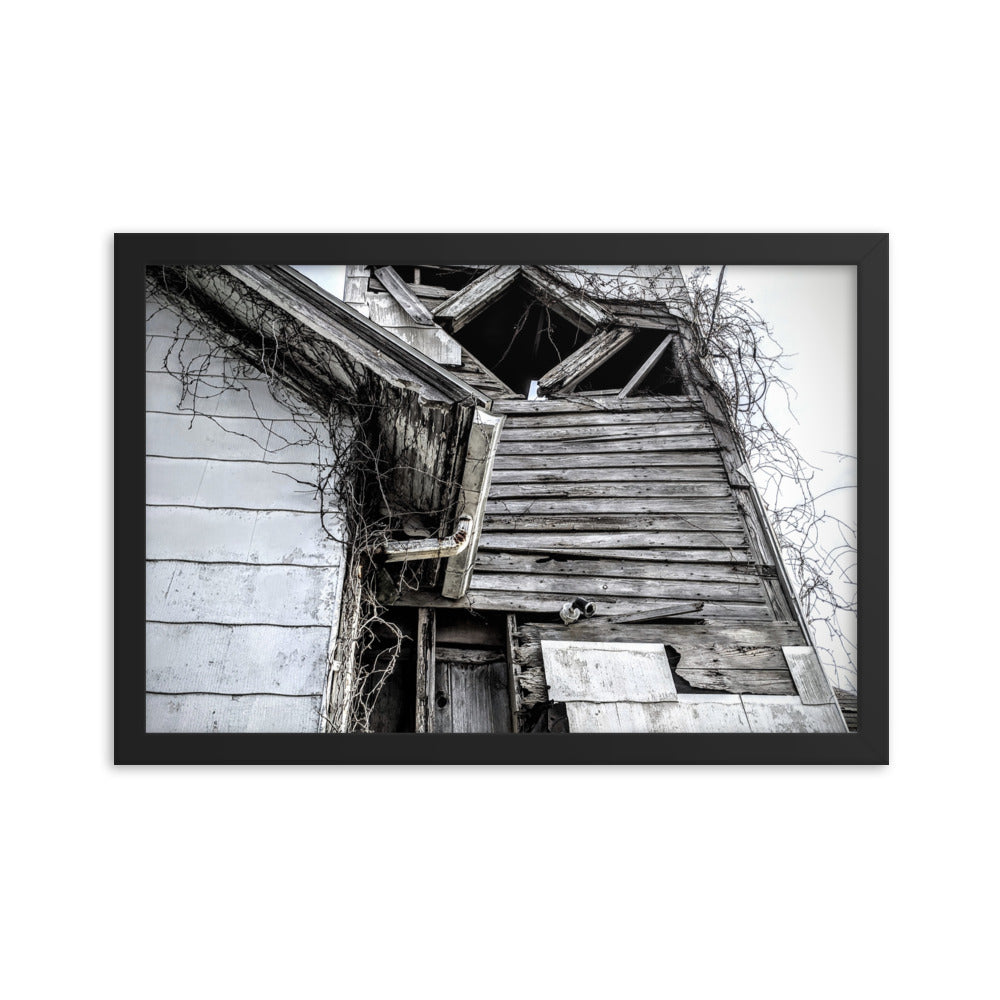 Abandoned church in a framed poster