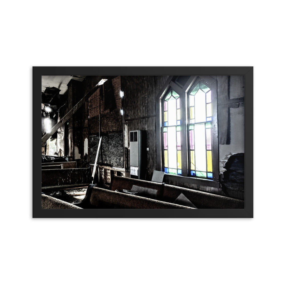 Abandoned church in a framed poster