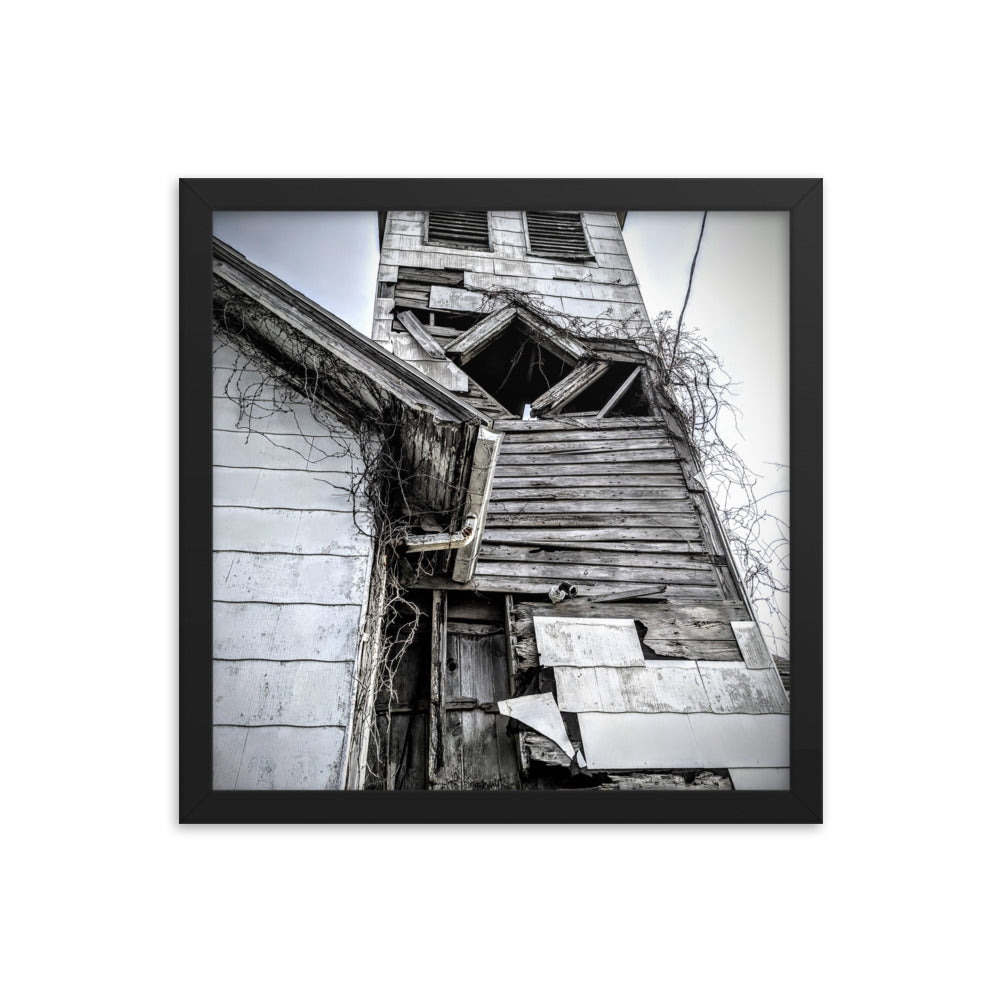 Abandoned church in a framed poster