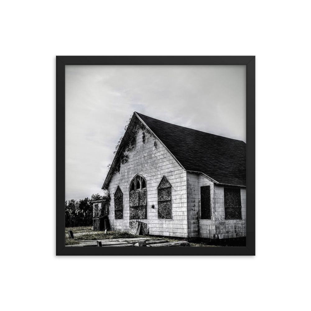 Abandoned church in a framed poster