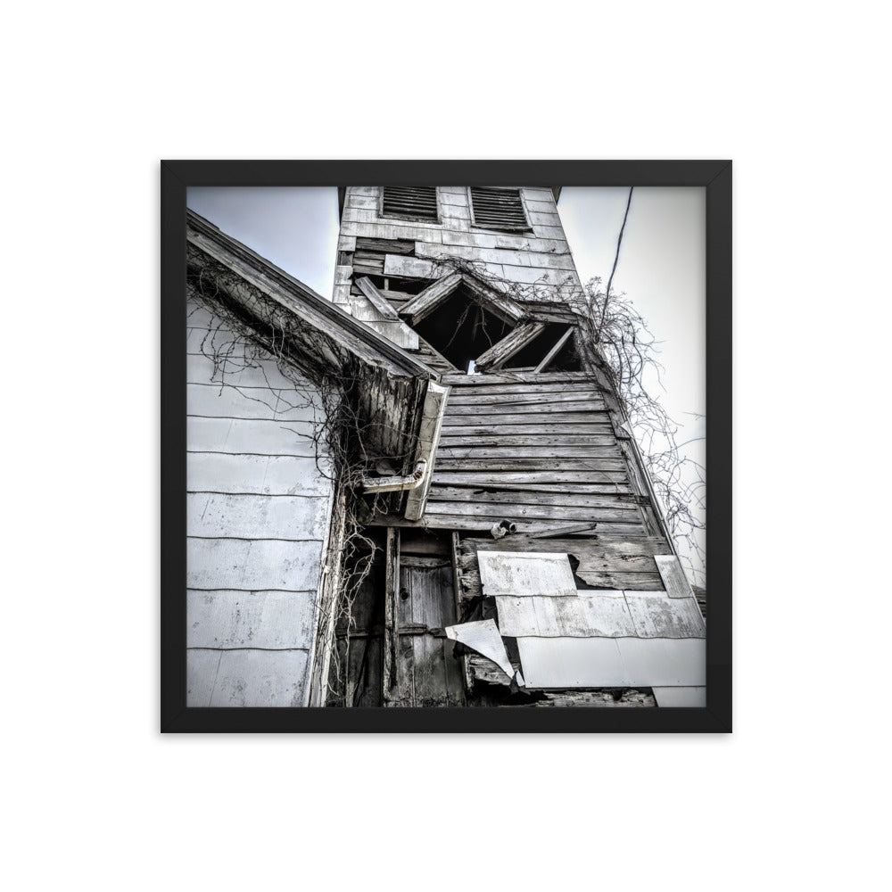 Abandoned church in a framed poster