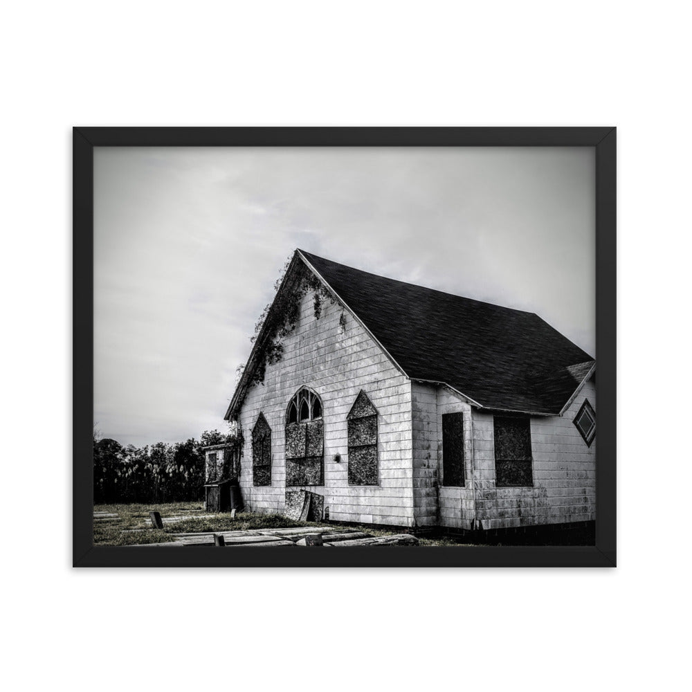 Abandoned church in a framed poster