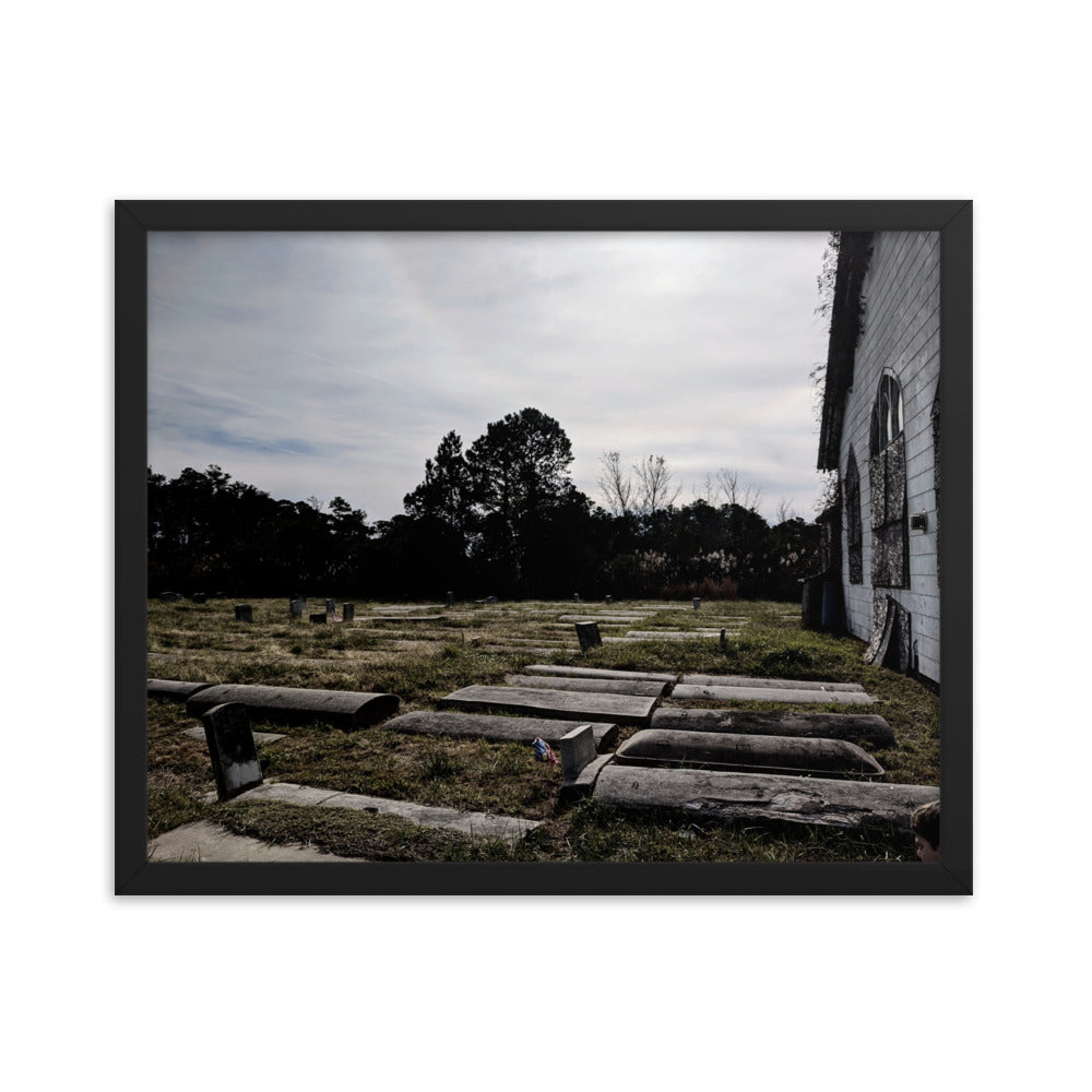 Abandoned cemetery in a framed poster