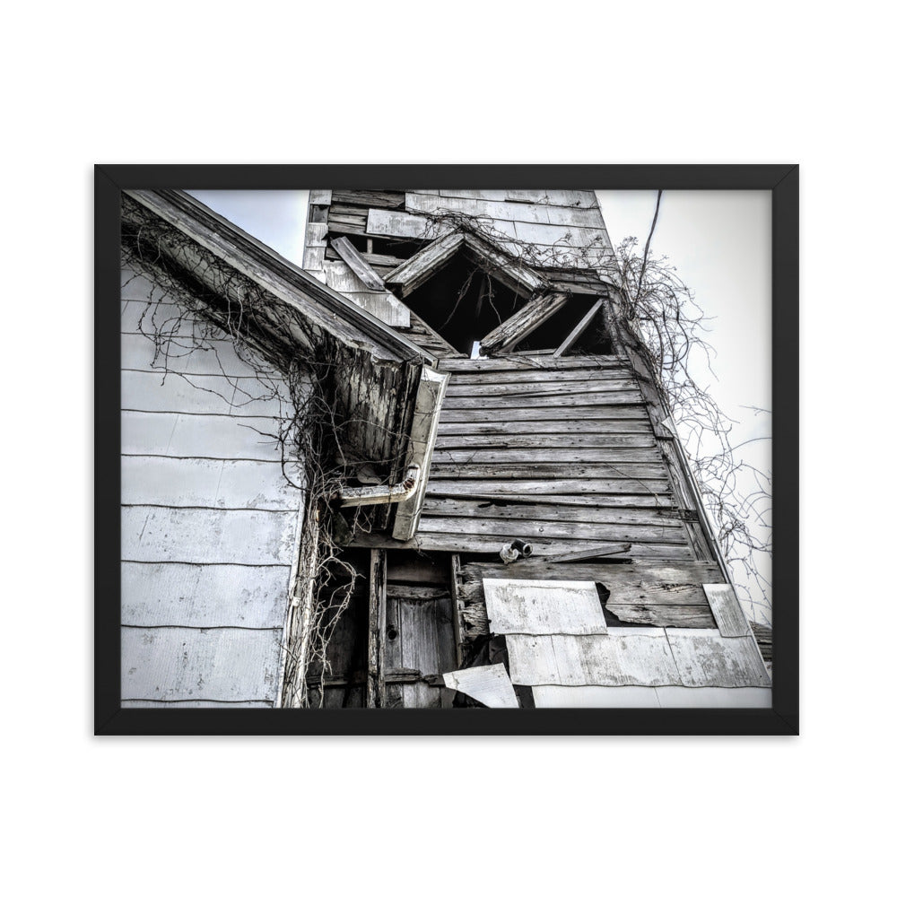 Abandoned church in a framed poster