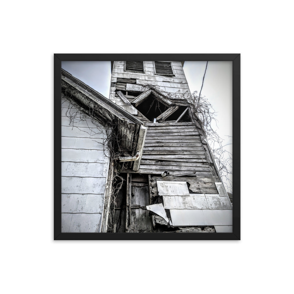 Abandoned church in a framed poster