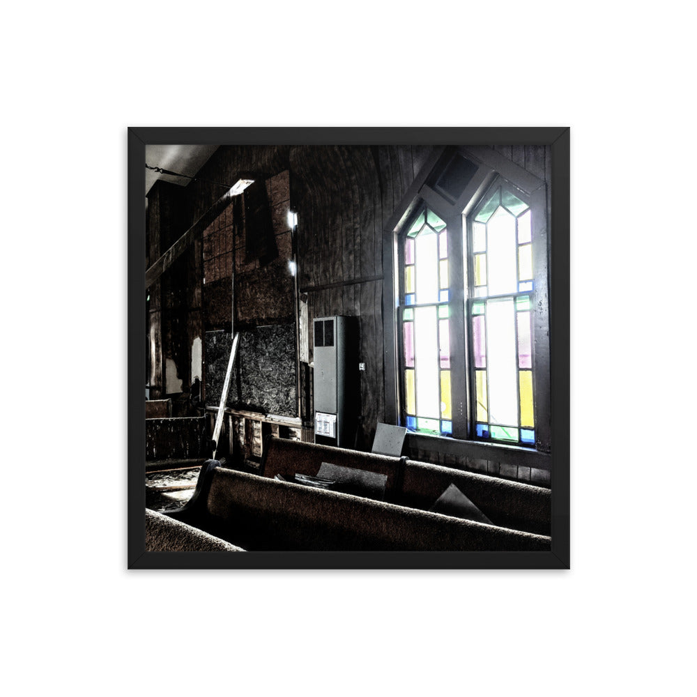 Abandoned church in a framed poster