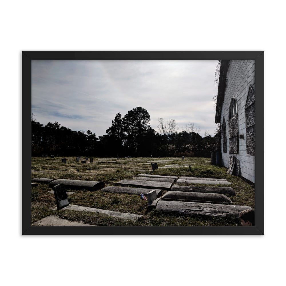 Abandoned cemetery in a framed poster