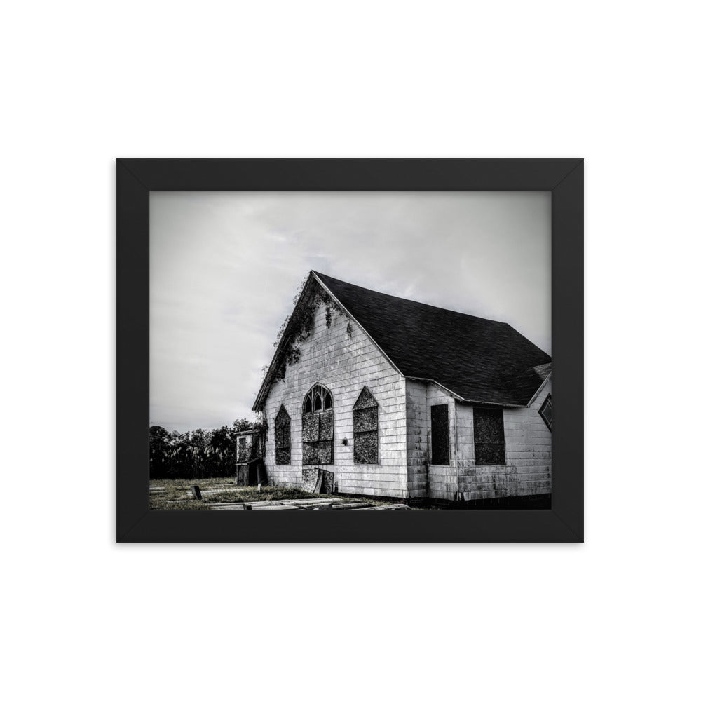 Abandoned church in a framed poster