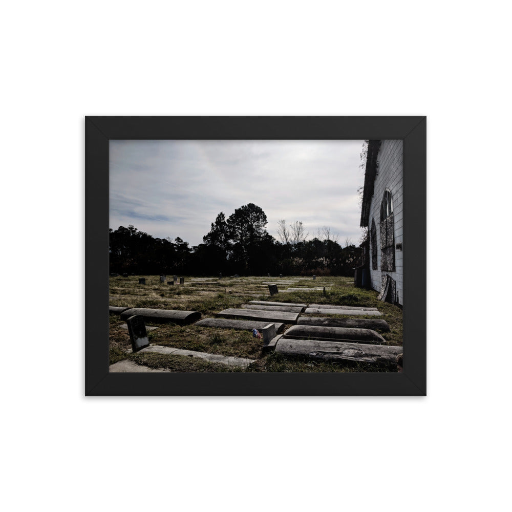 Abandoned cemetery in a framed poster