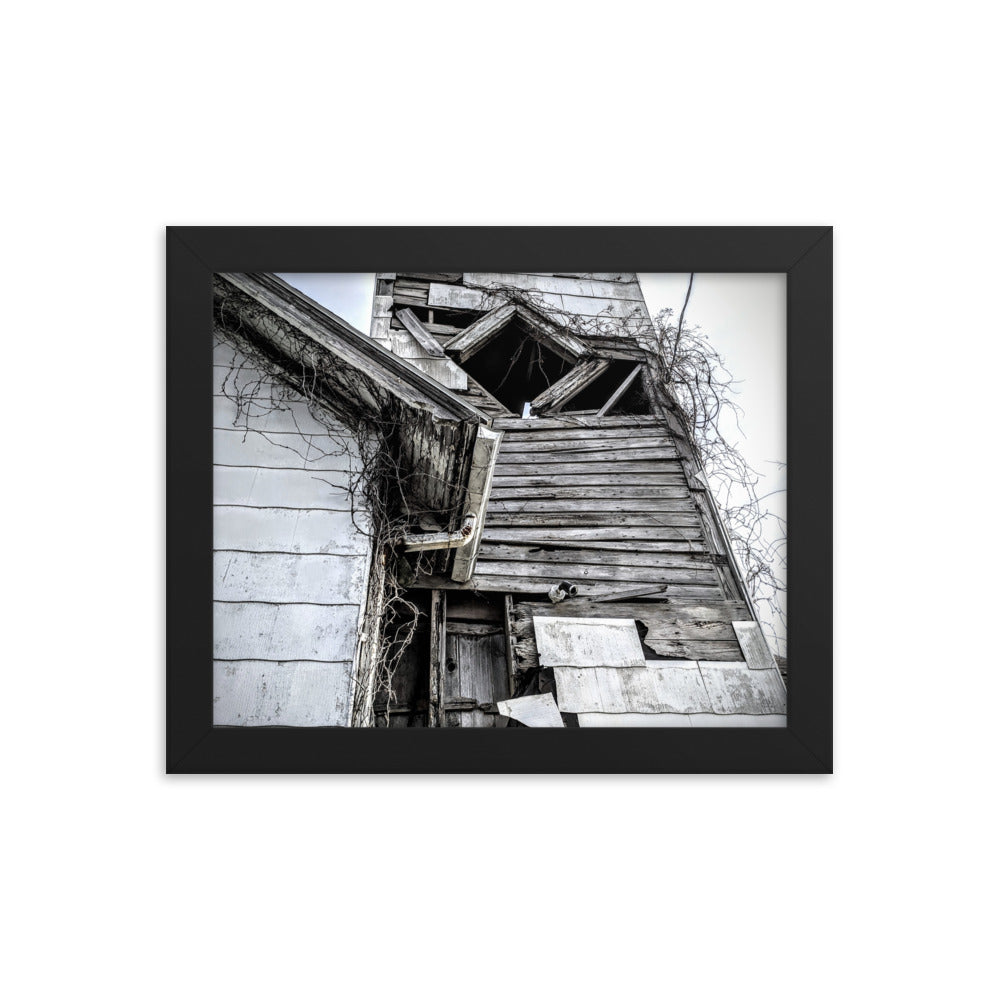 Abandoned church in a framed poster