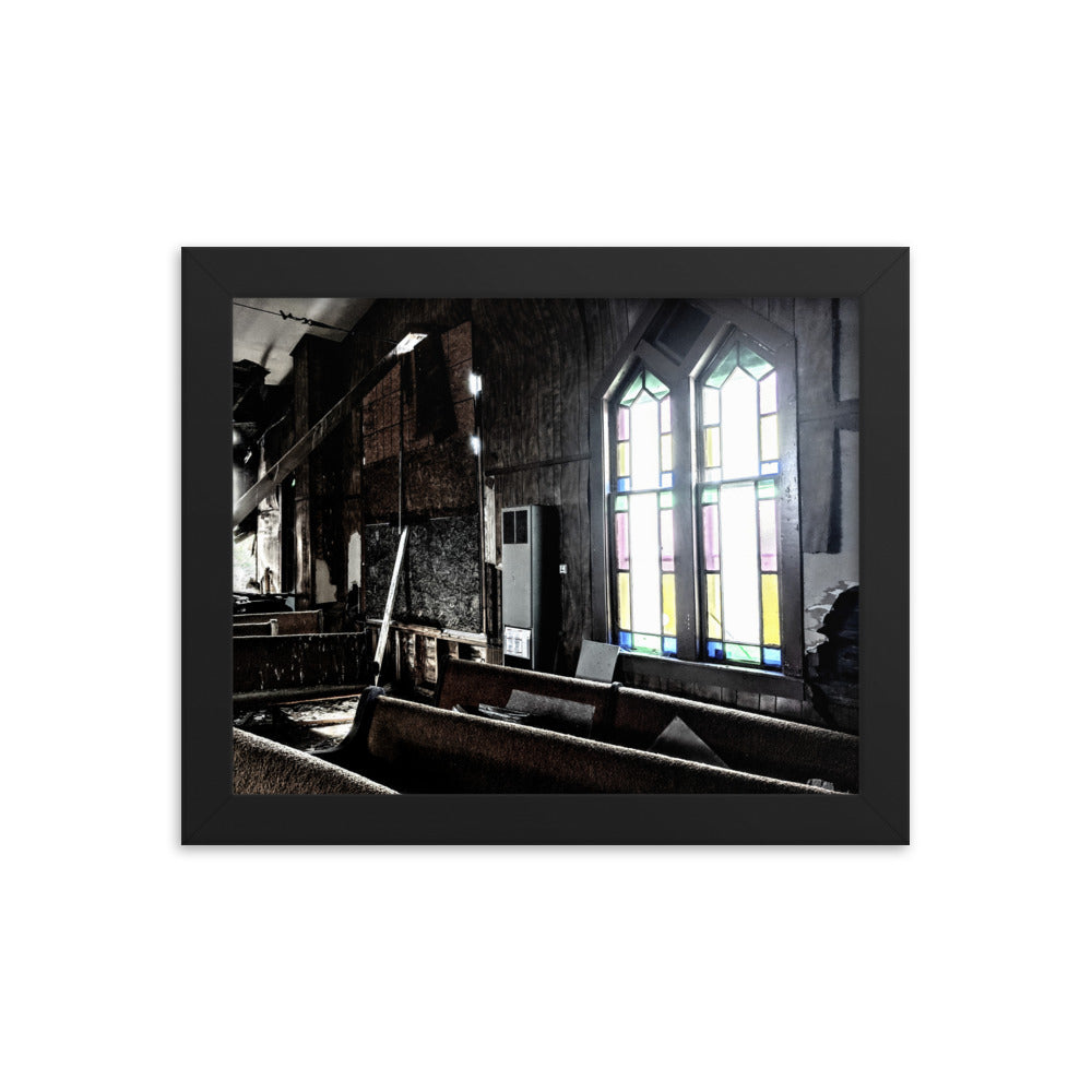 Abandoned church in a framed poster