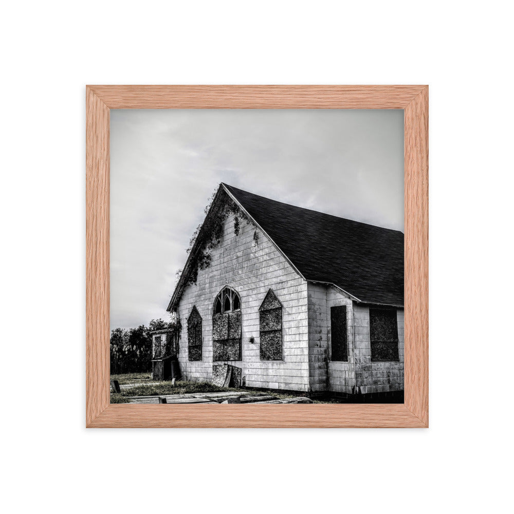 Abandoned church in a framed poster