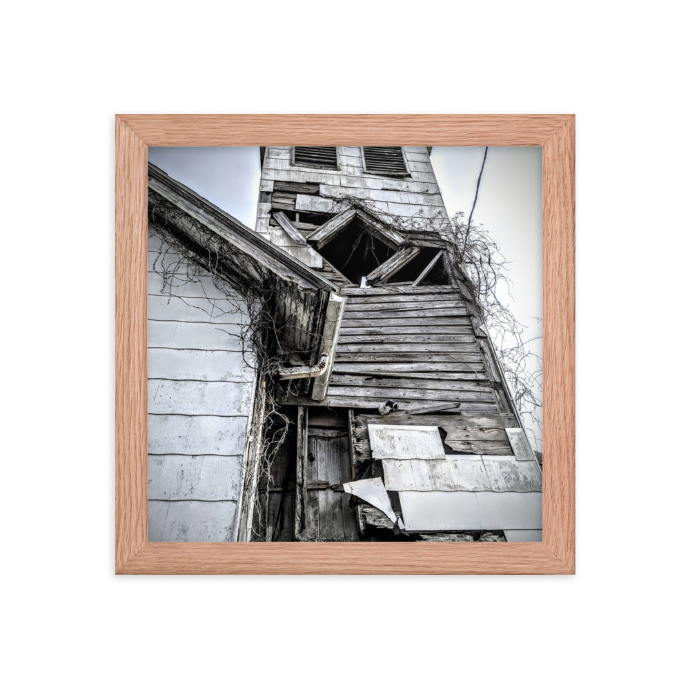 Abandoned church in a framed poster