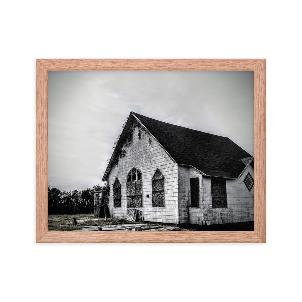 Abandoned church in a framed poster