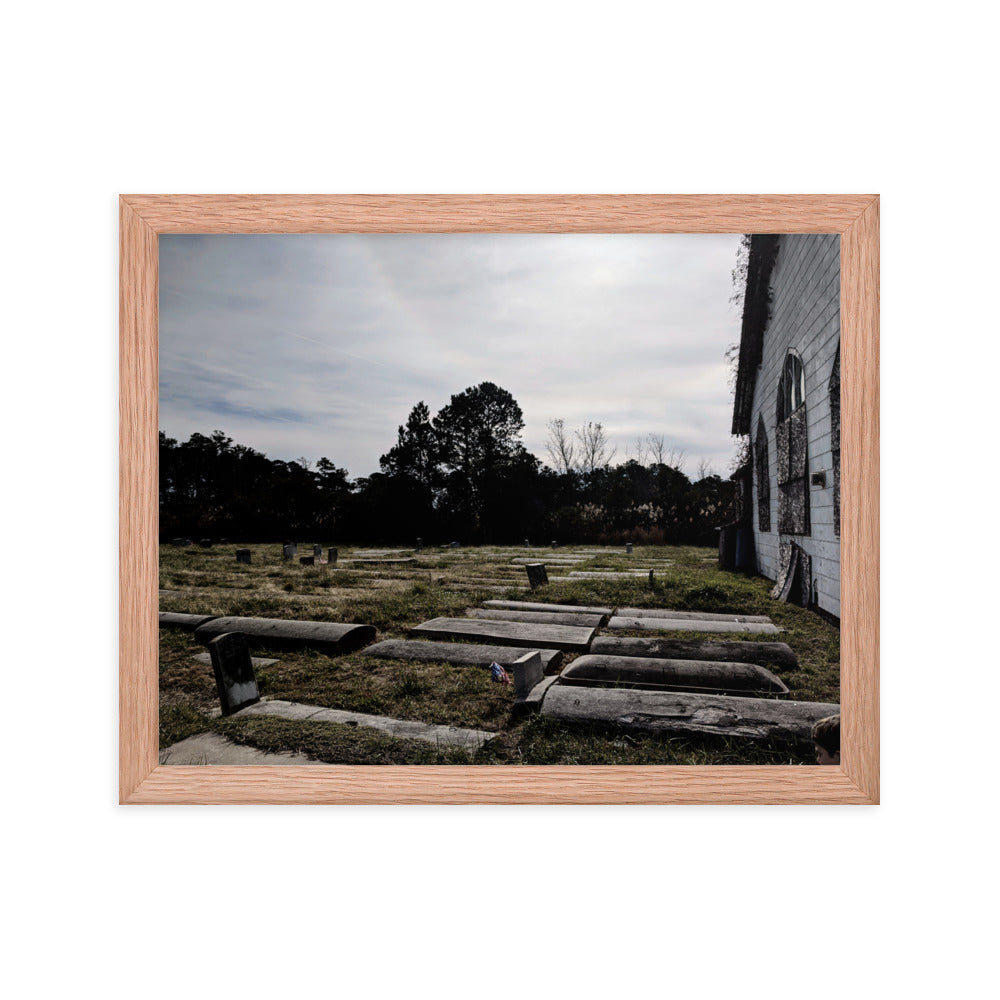 Abandoned cemetery in a framed poster