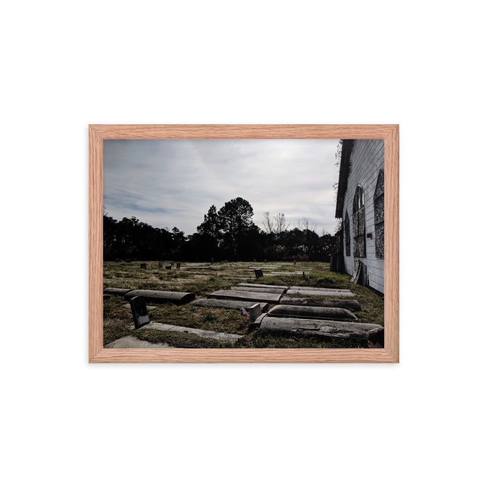 Abandoned cemetery in a framed poster