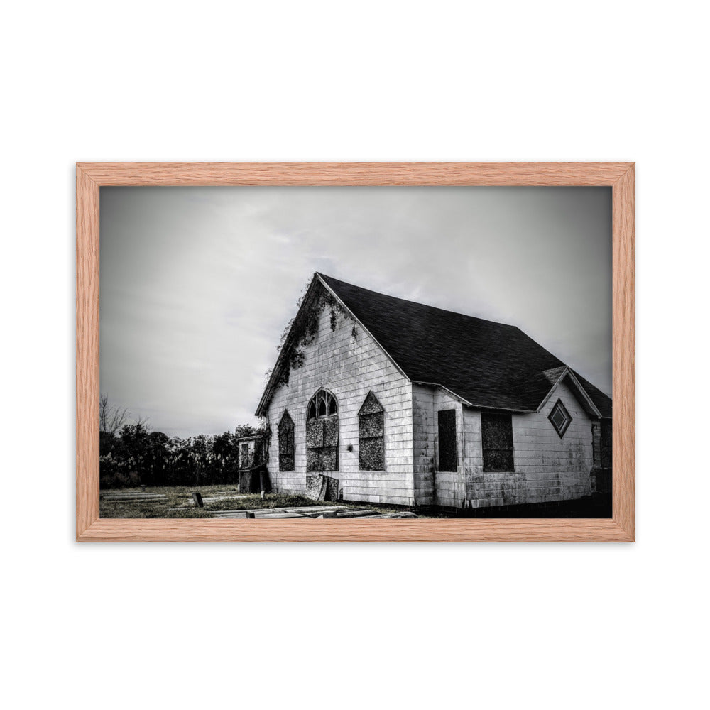 Abandoned church in a framed poster