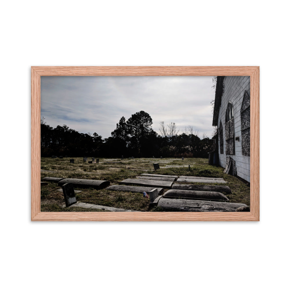 Abandoned cemetery in a framed poster