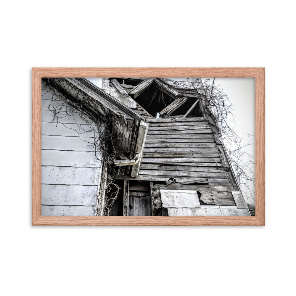 Abandoned church in a framed poster