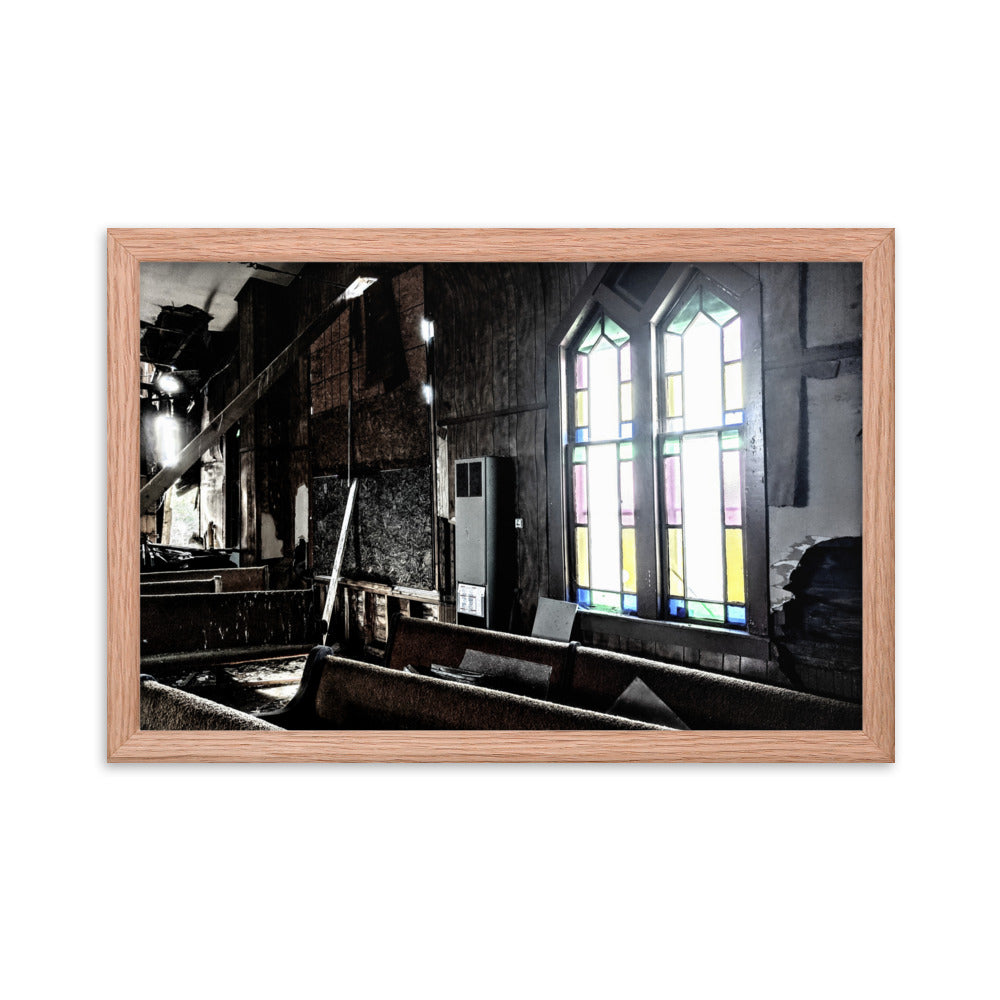 Abandoned church in a framed poster