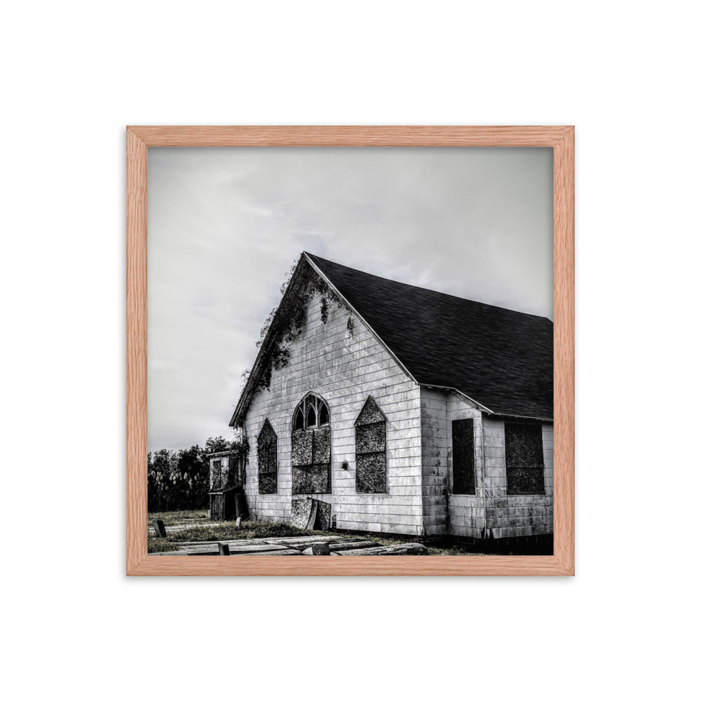 Abandoned church in a framed poster