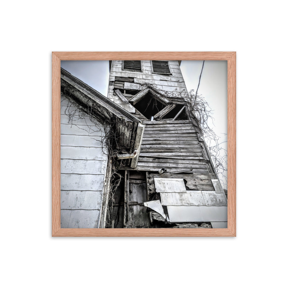 Abandoned church in a framed poster