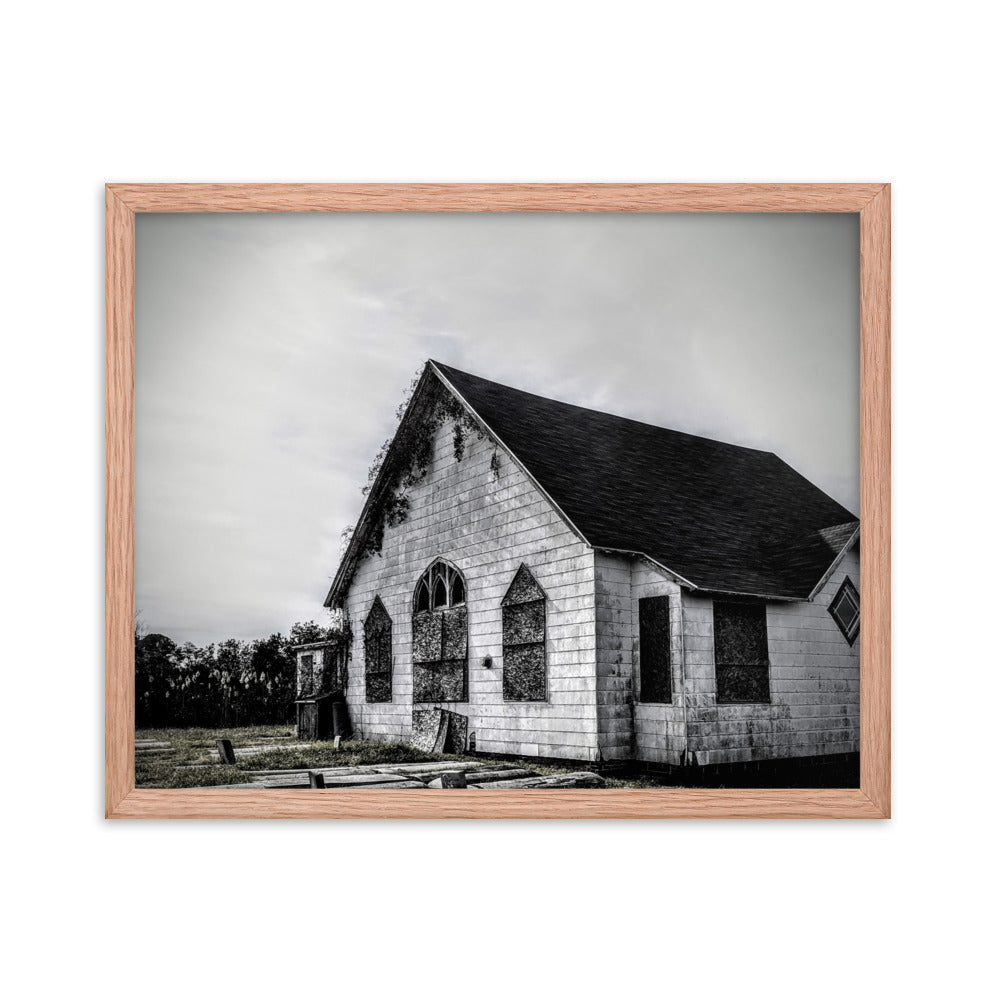 Abandoned church in a framed poster