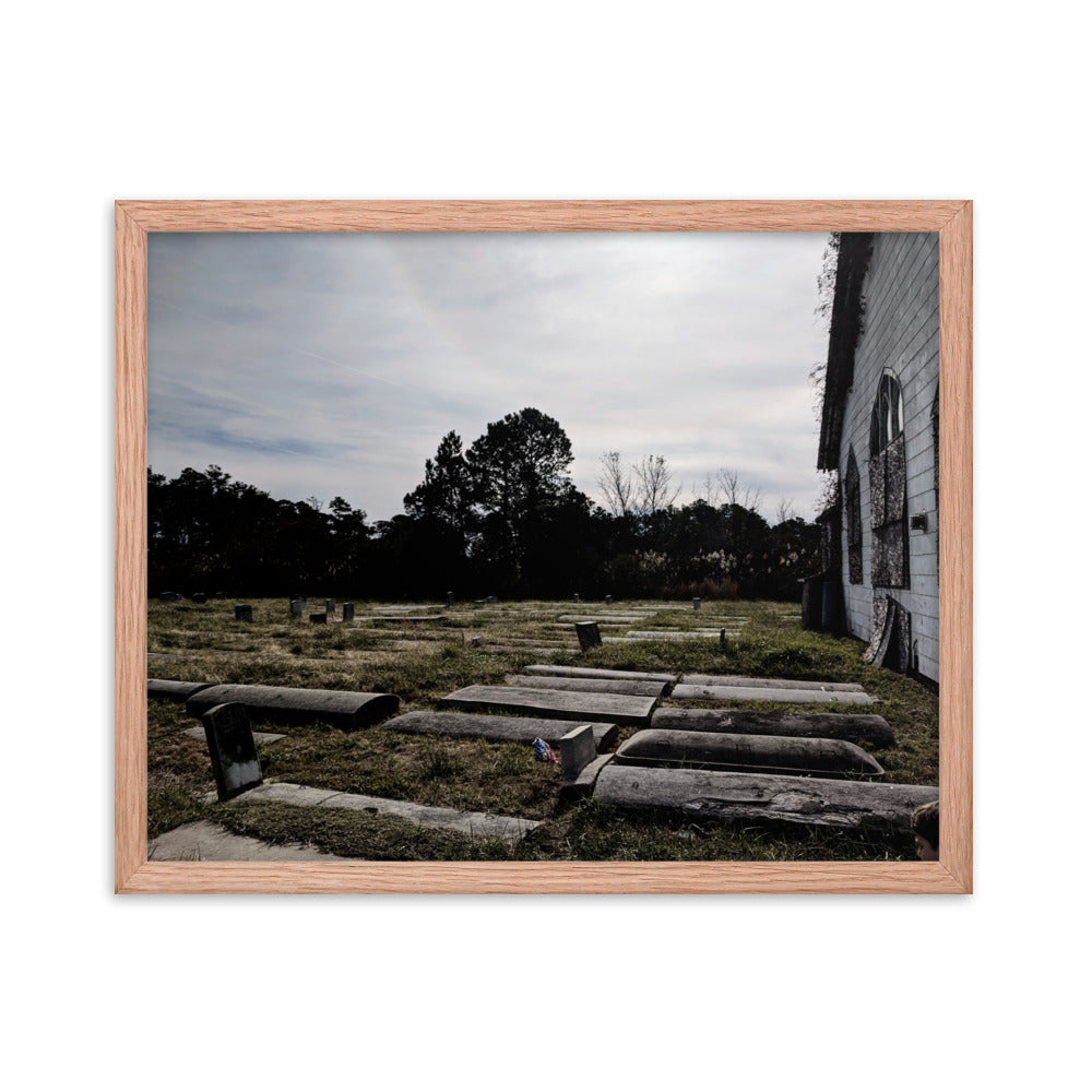 Abandoned cemetery in a framed poster