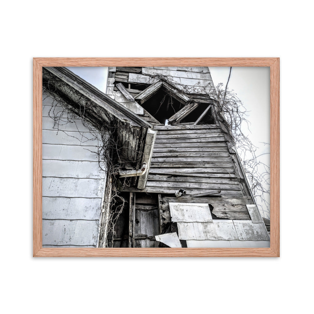 Abandoned church in a framed poster