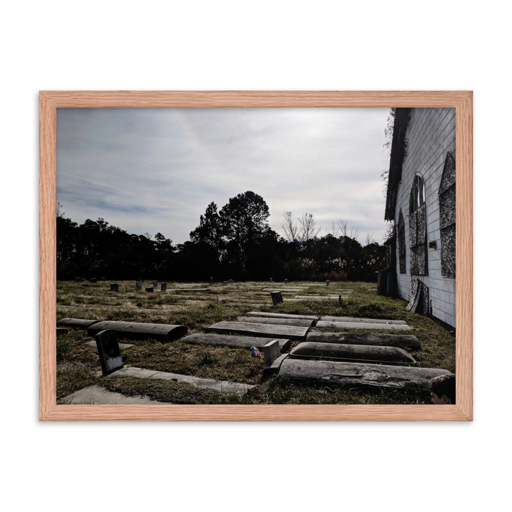 Abandoned cemetery in a framed poster