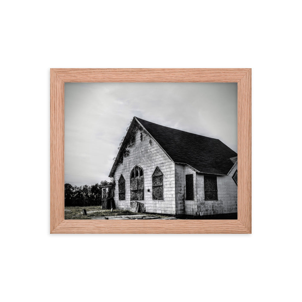 Abandoned church in a framed poster