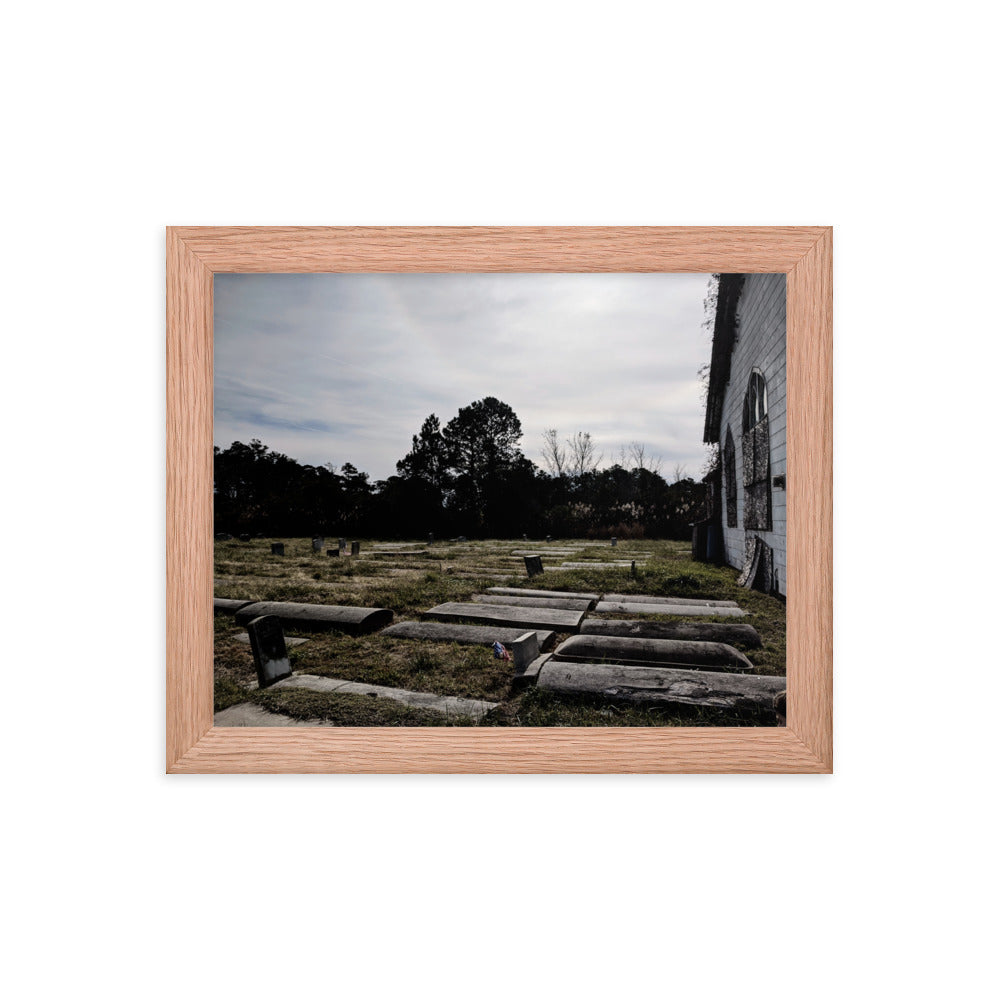 Abandoned cemetery in a framed poster