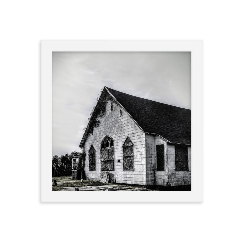 Abandoned church in a framed poster