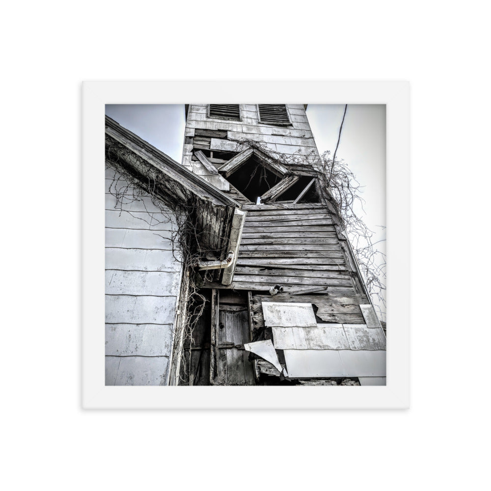 Abandoned church in a framed poster