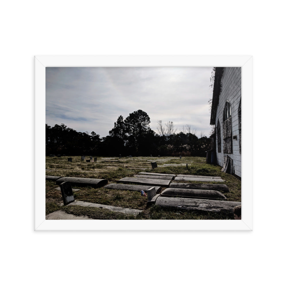 Abandoned cemetery in a framed poster