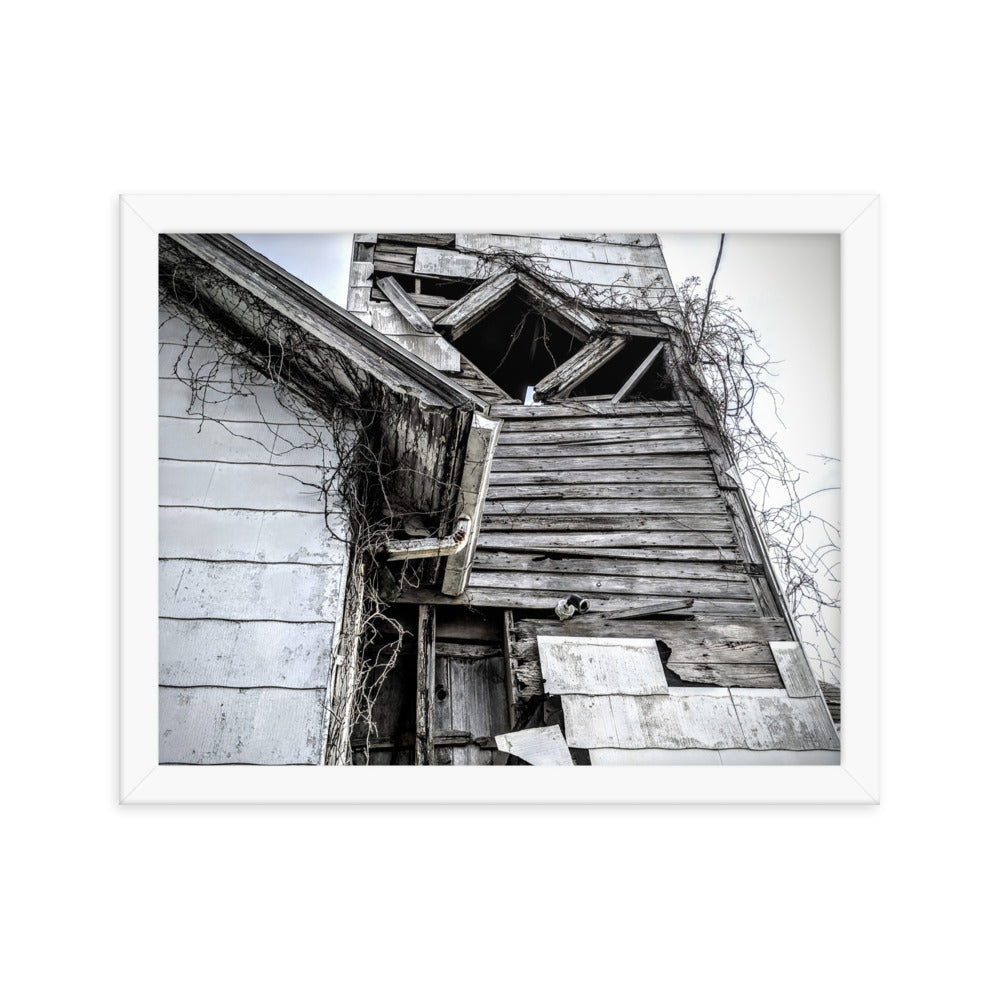 Abandoned church in a framed poster