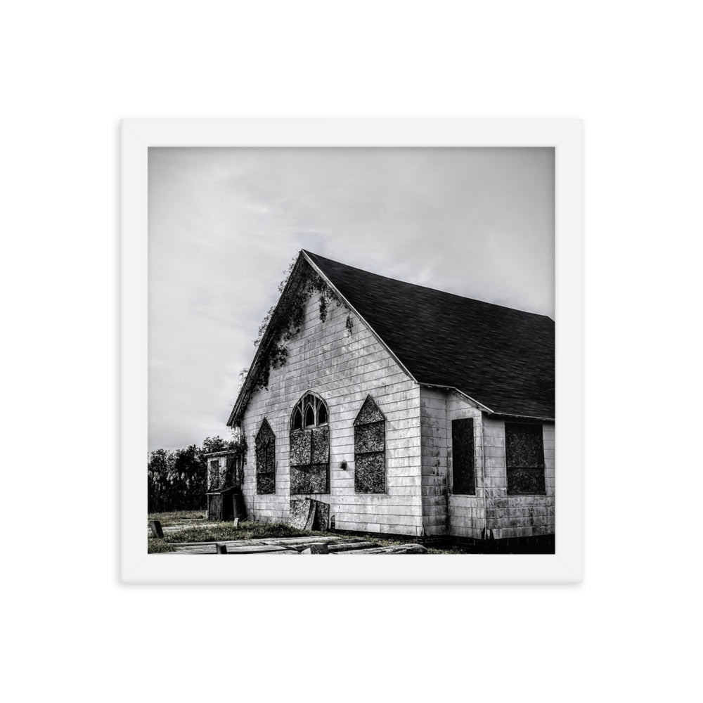 Abandoned church in a framed poster